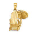 14K Yellow Gold 3-D With Enamel Umbrella Beach Chair Charm Pendant - (A91-372)