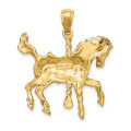 14K Yellow Gold 2-D Carousel Horse With Tail Up Charm Pendant - (A90-944)