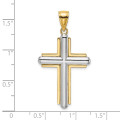 14K Two-tone Gold Beveled Cross Charm Pendant - (A93-273)