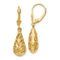 14K Yellow Gold Polished & Diamond-cut Dangle Leverback Earrings - (B36-765)