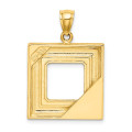 14K Yellow Gold With Enamel Navy Picture Frame With Flowers Charm Pendant - (A91-379)