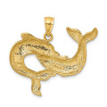 14K Yellow Gold Polished Two Dolphins Together Charm Pendant - (A91-688)