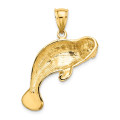 14K Yellow Gold 2-D & Polished Swimming Manatee Charm Pendant - (A92-611)