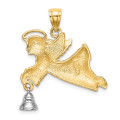 14K Two-tone Gold 2-D Flying Angel Moveable Bell Charm Pendant - (A93-881)