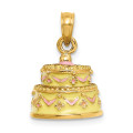 14K Yellow Gold 3-D Happy Anniversary Cake With Yellow Frosting Charm Pendant - (A90-894)