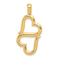 14K Yellow Gold 3-D Solid Double Hanging Hearts Pendant - (A84-539)