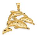 14K Yellow Gold 2-D Three Dolphins Charm Pendant - (A91-358)