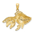 14K Yellow Gold Polished and Textured Gold Fish Charm Pendant - (A91-367)