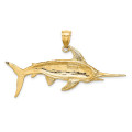 14K Yellow Gold 2-D Polished and Satin Swordfish Charm Pendant - (A92-483)