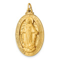 14K Yellow Gold Solid Satin Finish Large 3-D Oval Miraculous Medal - (B14-525)