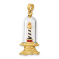 14K Yellow Gold 3-D Enamel Lighthouse In Glass Dome Charm Pendant - (A91-302)