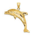 14K Yellow Gold 2-D & Polished Dolphin Jumping Charm Pendant - (A91-583)