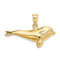 14K Yellow Gold 3-D High Polished Bowhead Whale Charm Pendant - (A92-269)