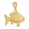 14K Yellow Gold 3-D Textured Red Snapper Fish Charm Pendant - (A92-499)