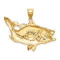 14K Yellow Gold Open Mouth Bass Fish Charm Pendant - (A92-224)