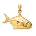 14K Yellow Gold 3-D Polished Pompano Fish Charm Pendant - (A91-785)