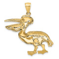 14K Yellow Gold 2-D Textured Pelican Charm Pendant - (A92-569)