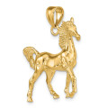 14K Yellow Gold 3-D Polished Horse Charm Pendant - (A91-276)