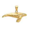 14K Yellow Gold 3-D Textured Underside Humpback Whale Charm Pendant - (A92-449)