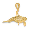 14K Yellow Gold 3-D Textured Killer Whale Charm Pendant - (A92-565)