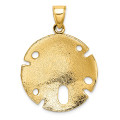 14K Yellow Gold 2-D Polished and Textured Large Sand Dallar Charm Pendant - (A91-959)