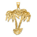 14K Yellow Gold 2-D Double Palm Trees Charm Pendant - (A92-552)