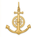 14K Yellow Gold Large Anchor With Nautical Compass Charm Pendant - (A91-655)