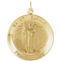 14K Yellow Gold 25mm Round St. Raphael Medal - (B16-110)