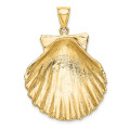 14K Yellow Gold Textured Scallop Shell Charm Pendant - (A92-663)