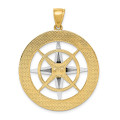 14K Two-tone Gold Nautical Compass White Needle Charm Pendant - (A93-195)