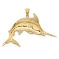 14K Yellow Gold 2-D Polished and Satin Blue Marlin Charm Pendant - (A92-631)