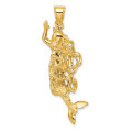 14K Yellow Gold 3-D Textured Large Mermaid Charm Pendant - (A92-859)