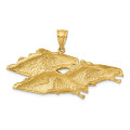 14K Yellow Gold 2-D Triple Horse Head Charm Pendant - (A91-126)