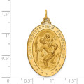 14K Yellow Gold Solid Satin Finish Large Oval Saint Christopher Medal - (B14-755)