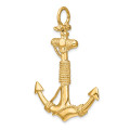 14K Yellow Gold 3-D Solid Anchor with Rope Pendant - (A86-989)