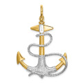 14K Two-tone Gold 3-D Anchor With White Rope Shackle Bail Charm Pendant - (A94-393)