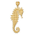 14K Yellow Gold Textured 3-D Seahorse Charm Pendant - (A91-652)