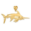 14K Yellow Gold 3-D Polished and Satin Swordfish Charm Pendant - (A92-654)