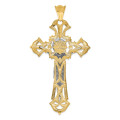 14K Two-tone Gold Polished with Red CZs Crucifix Pendant - (A83-448)