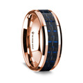 14K Rose Gold Polished Beveled Edges Wedding Ring with Black and Dark Blue Carbon Fiber Inlay - 8 mm ~ (G65-105)