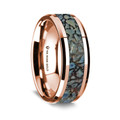 14K Rose Gold Polished Beveled Edges Wedding Ring with Blue Dinosaur Inlay - 8 mm ~ (G65-114)