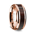 14K Rose Gold Polished Beveled Edges Wedding Ring with Bubinga Wood Inlay - 8 mm ~ (G65-116)