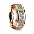 14K Rose Gold Polished Beveled Edges Wedding Ring with Green Dinosaur Bone Inlay - 8 mm ~ (G65-122)