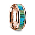 14K Rose Gold Polished Beveled Edges Wedding Ring with Mother of Pearl Inlay - 8 mm ~ (G65-126)