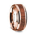 14K Rose Gold Polished Beveled Edges Wedding Ring with Orange Goldstone Inlay - 8 mm ~ (G65-128)