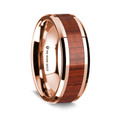 14K Rose Gold Polished Beveled Edges Wedding Ring with Padauk Inlay - 8 mm ~ (G65-129)