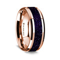 14K Rose Gold Polished Beveled Edges Wedding Ring with Purple Goldstone Inlay - 8 mm ~ (G65-130)