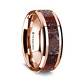 14K Rose Gold Polished Beveled Edges Wedding Ring with Red Dinosaur Bone Inlay - 8 mm ~ (G65-132)