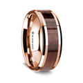 14K Rose Gold Polished Beveled Edges Wedding Ring with Redwood Inlay - 8 mm ~ (G65-135)