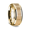 14K Yellow Gold Polished Beveled Edges Wedding Ring Ash Wood Inlay - 8 mm ~ (G65-144)